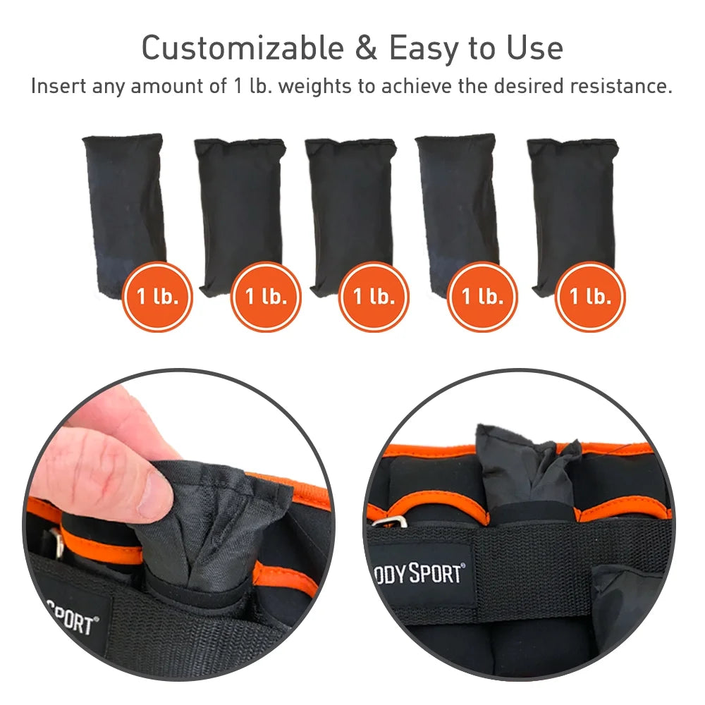 1 Pound – 5 Pound Black/Orange Adjustable Ankle Weights for Men, Women, and Kids – Workout Aid for Added Resistance